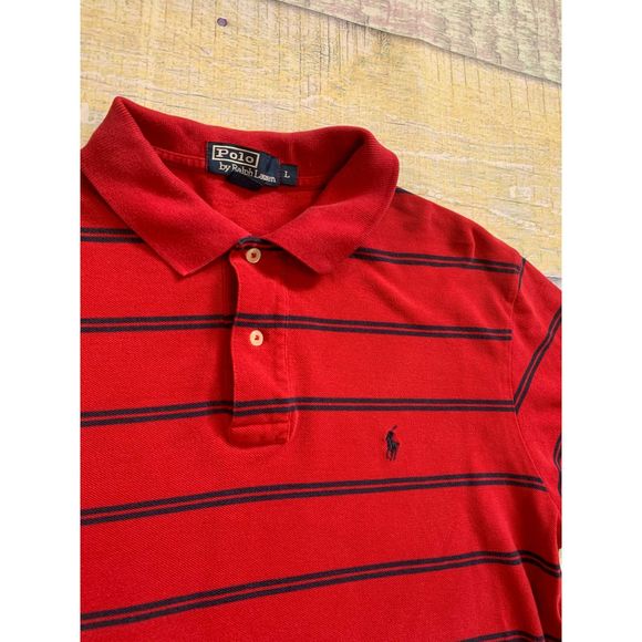 Ralph Lauren Polo Shirt Mens SZ L Red Stripe - Picture 4 of 6
